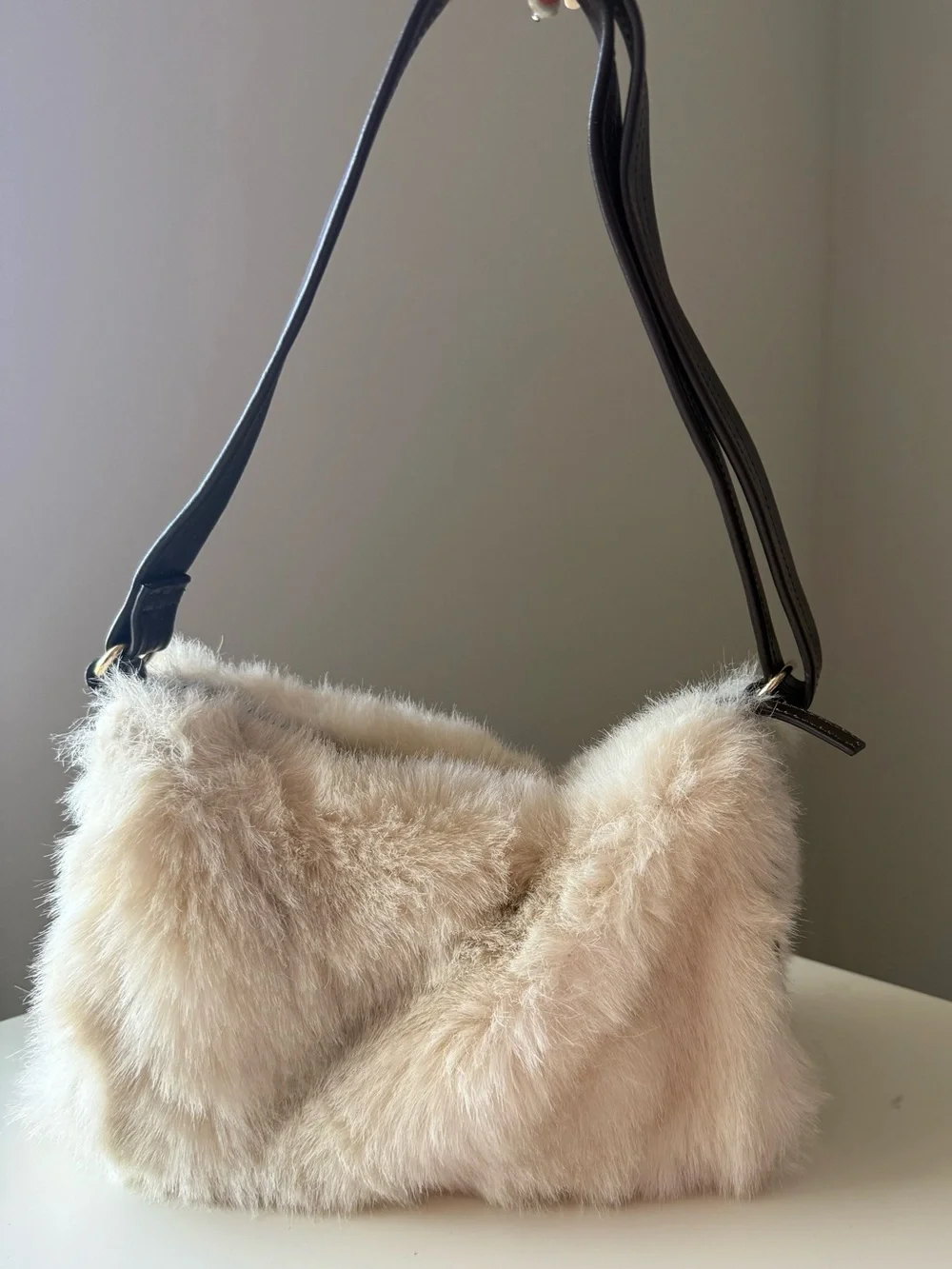Faux Fur Shoulder Bag in Cream - Stylish Women's Bag